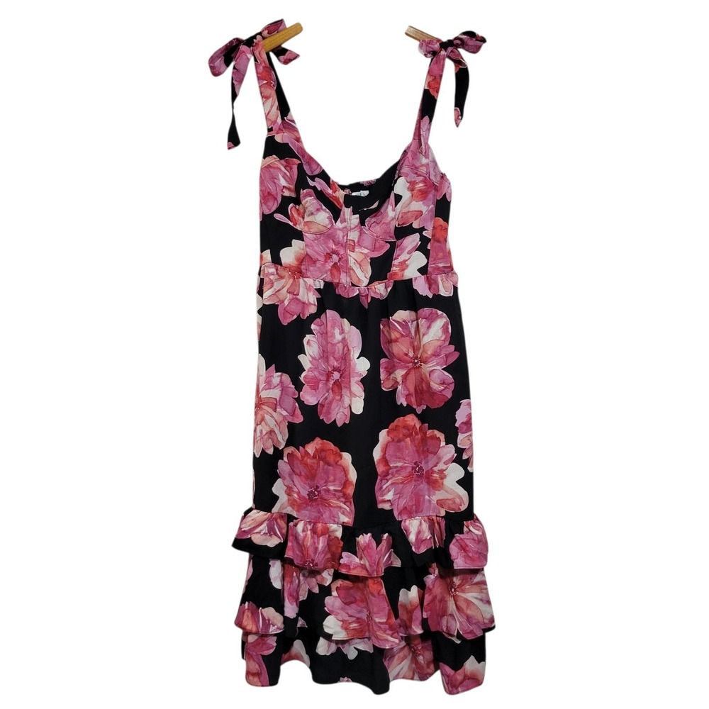 Sofia Jeans Tiered Midi Dress Womens XXL Black FLoral Smocking Corset Bodice